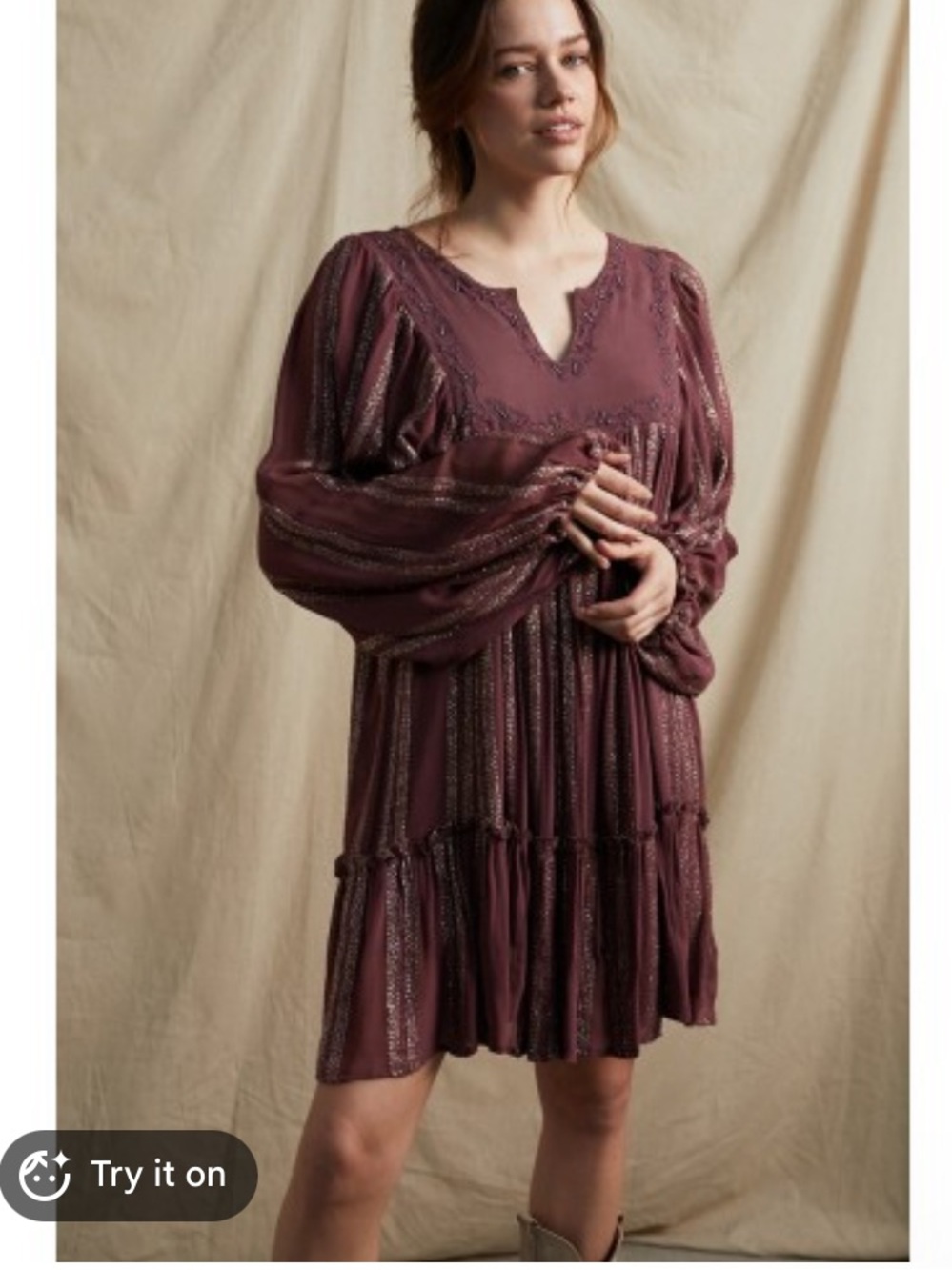 RAGA Bohmian Metallic Beaded Dress in Maroon - Picture 3 of 10